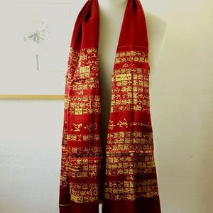 Pure Silk Scarf Marja Kurki Finland Red Gold Asian Pattern Design Scarf Designer Silk Scarf Red Large Silk Scarf Gift Fer Her or Him Unisex