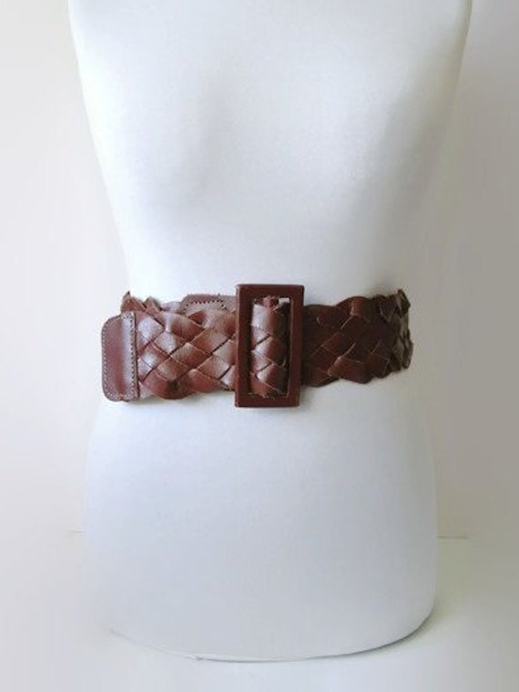 Vintage Brown Leather Belt Size S Woven Tooled Stamped Western Southwest Boho Vintage Leather Belt, Tooled Western, Southwest,boho - Etsy main image 2
