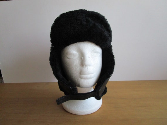 Shearling Fur Hat Black Warm Winter Hat 1990s Swe… - image 7