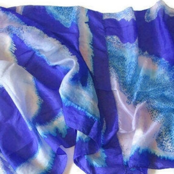 Gorgeous Blue White Vintage Silk Scarf Long Silk … - image 4