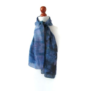Blue Purple Silk Scarf Hand Painted Silk Scarf Vintage Silk Scarf Abstract Pattern Long Scarf Gift for Mom Birthday Gift Christmas Gift