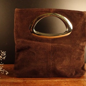 Brown Suede Leather bag Top Handle  bag Brown Leather Purse 60s Vintage Leather Bag Women's Handbag City Simple Elegant Bag Retro Handbag