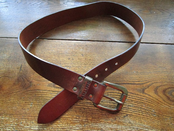 90s Vintage Thick Leather Belt Belts For Men Brow… - image 2