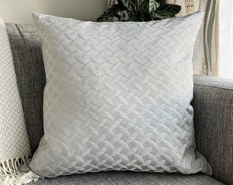 Gray 3D Effect Leaves Scandinavian Throw Pillow Cover, Textured Decorative Pillow Case, Double Sided Nordic Cushion Cover, 45x45cm, 18x18"