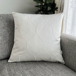White Textured Geometric Lines Scandinavian Throw Pillow Cover, Luxury Cushion, Modern Nordic Handmade Pillow Case, 18x18", 20x20"