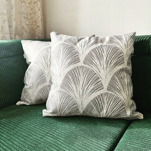 Gray Art Deco Throw Pillow Cover Set, Modern Luxury Decorative Pillow Cases, Limited Edition Rare Ethical Home Decor, 18x18”, 20x20”