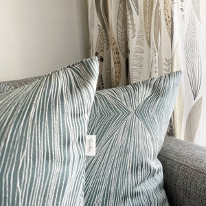 Teal Silver Geometric Throw Pillow Cover Set, Textured Diamond Pattern Cushion Covers, Ethical Scandinavian Pillow Cases, 45x45, 18x18”