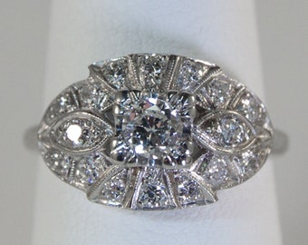 14K White Gold Diamond Cluster Ring ~ 17 diamonds, .76ctw total, SI2-G Center diamond, US Size 6.25, vintage wedding engagement ring