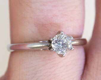 1/2 Carat Platinum Diamond Ring ~ SI2-J UV Blue 0.48ct 4.9mm diamond, PT 950, US Size 6.75, vintage engagement ring