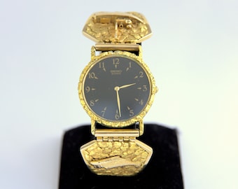 Seiko L&L Alaskan 10K and 24K Gold Nugget Wrist Watch Fish
