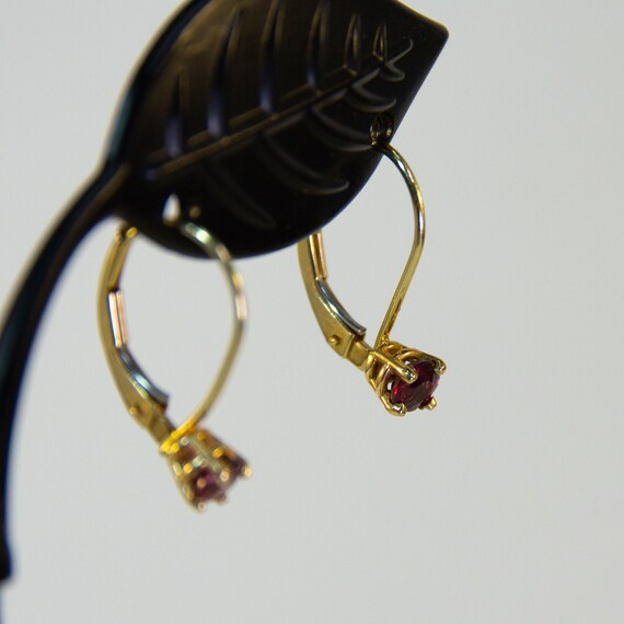 14K Yellow Gold Garnet Earrings ~ Vintage Petite … - image 2
