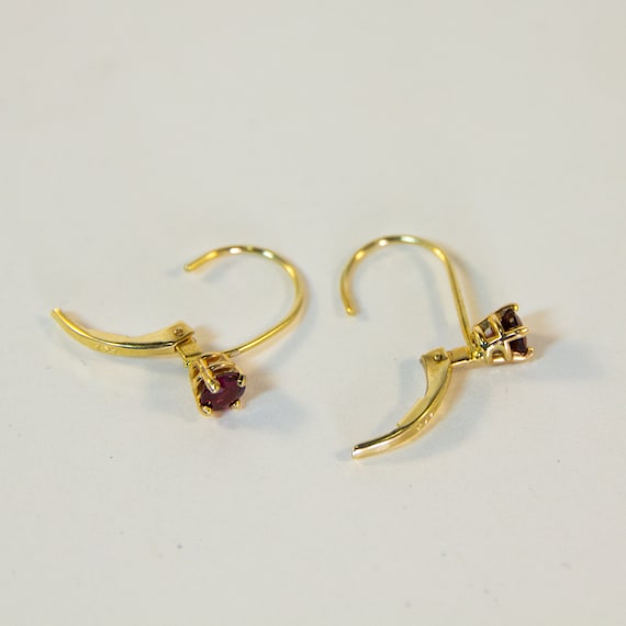 14K Yellow Gold Garnet Earrings ~ Vintage Petite … - image 3