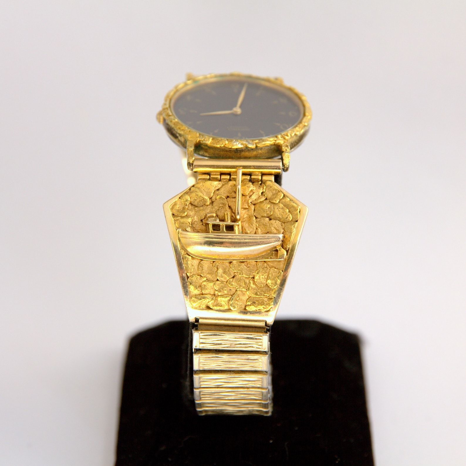 Seiko L&L Alaskan 10K and 24K Gold Nugget Wrist Watch Fish and Boat