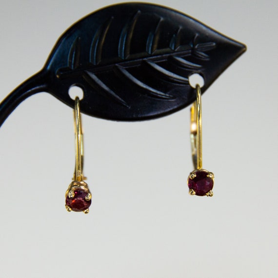 14K Yellow Gold Garnet Earrings ~ Vintage Petite … - image 1