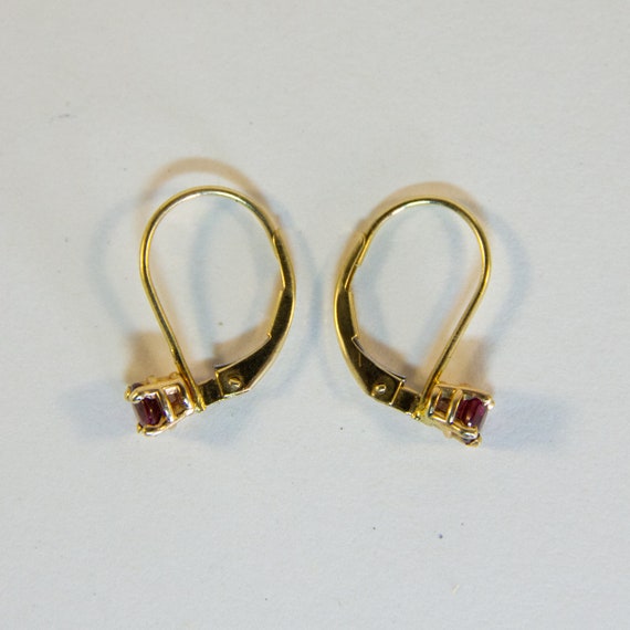 14K Yellow Gold Garnet Earrings ~ Vintage Petite … - image 5