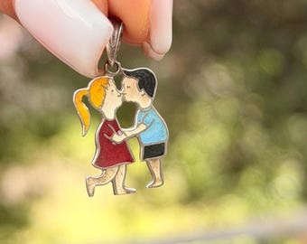 Sterling Silver 925 Love Necklace Kissing Couple Charm Pendant