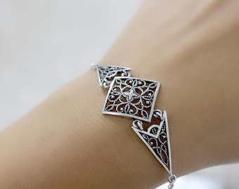Handgemaakte Armeense filigraanarmband: sterlingzilveren geometrische ketting