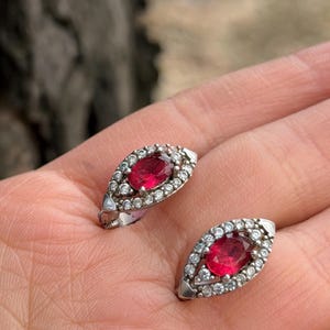 Deep Red Ruby Stud Earrings Armenian Sterling Silver925 Trendy Red Jewelry, Gift for Her