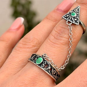Green Enameled Trendy Cocktail Ring STERLING SILVER 925 , Double ring , Armenian handmade