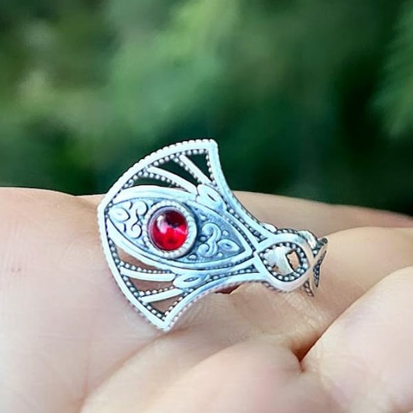 Lab Garnet Armeense sterlingzilveren 925-bandring, Armeense taraz-sieraden