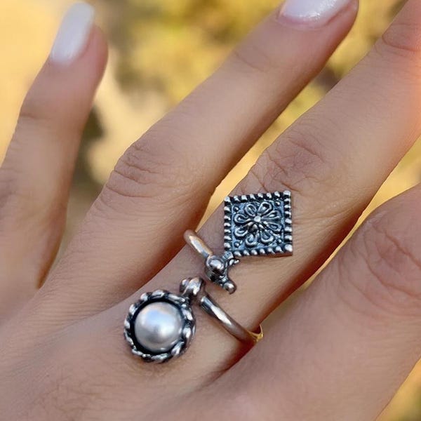 Armeense handgemaakte ring 925 sterlingzilver, ring met witte parel Taraz-sieraden