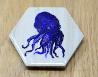 Mischievous purple octopus hexagon ceramic tile magnet