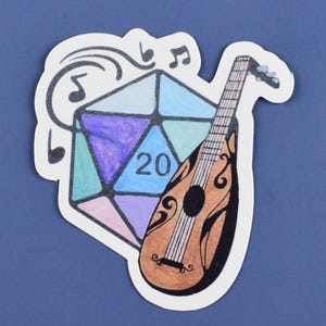 Bardic Inspiration Lute vinyl sticker, DnD TTRPG laptop decal, Dungeon Game Master die cut label, charisma music water bottle notebook decor