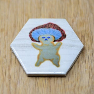 Dancing Mushroom man fairy Hexagon ceramic tile magnet