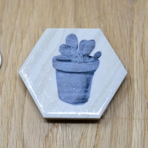 Potted prickly pear cactus hexagon ceramic tile magnet
