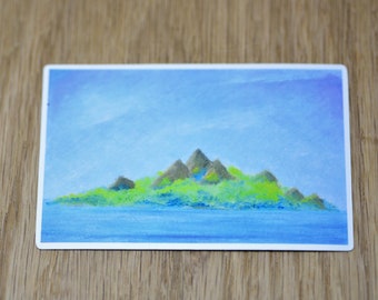 Peaceful mountainous deserted island landscape vinyl sticker