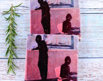 Shadows of the past Stone Coaster, spooky spirit drink accessory, creepy ghosts coffee table protector, Halloween theme witch party gift