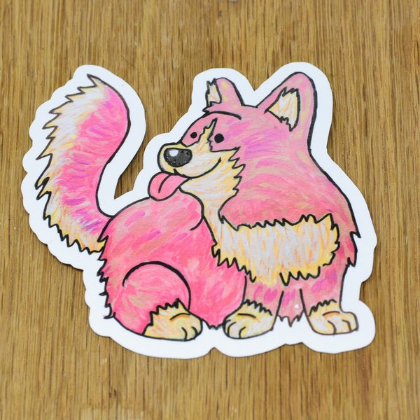 Red and yellow Corgi vinyl sticker, pretty cute sticker, animal sticker, pet sticker, dog sticker, kids childrens sticker,