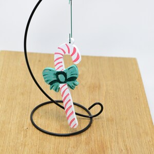 Candy Cane with green bow ornament, fine art hand cut and painted decoration, Christmas gift