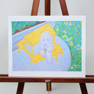 Ghost eating ice cream in the park painting cardstock art print
