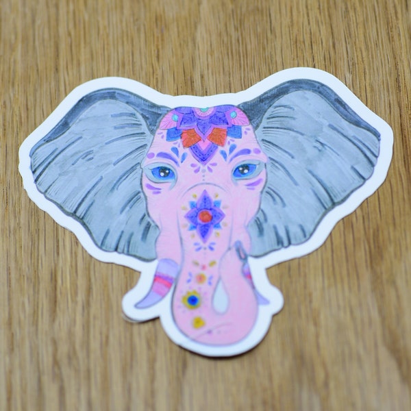 Pink and grey elephant vinyl sticker, animal sticker, cute sticker, wildlife sticker