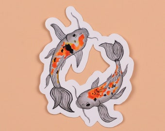 Tranquil Koi Fish Vinyl Sticker, animal pet aquatic laptop label, binder phone decal computer décor, planner agenda journal scrap book logo