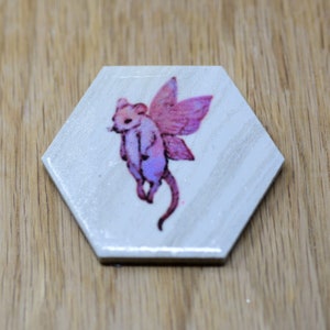 Fairy field mouse Hexagon ceramic tile magnet
