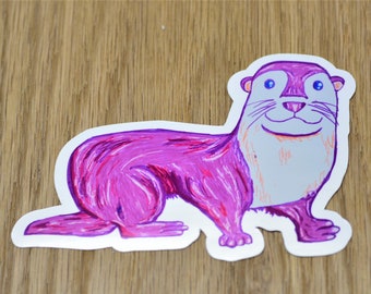 Playful pink otter vinyl sticker