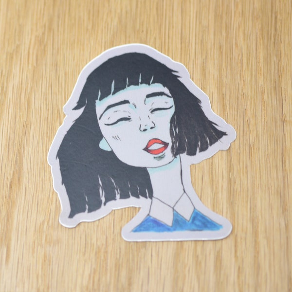 Black-haired girl die cut vinyl sticker