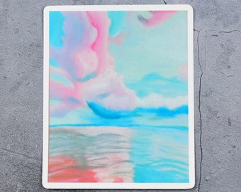 The Mint Green Sky vinyl sticker, pink clouds sunset beach laptop decal, pastel sunrise water bottle label, note scrap book ocean art decor