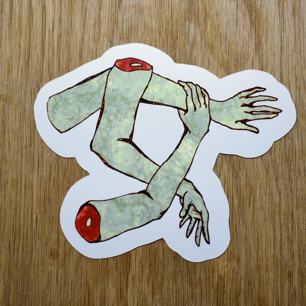 Three severed arms holding hands vinyl sticker, macabre sticker, horror sticker, creepy sticker, Halloween sticker