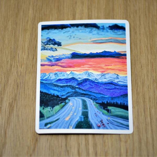 Highway mountain sunset landscape vinyl sticker