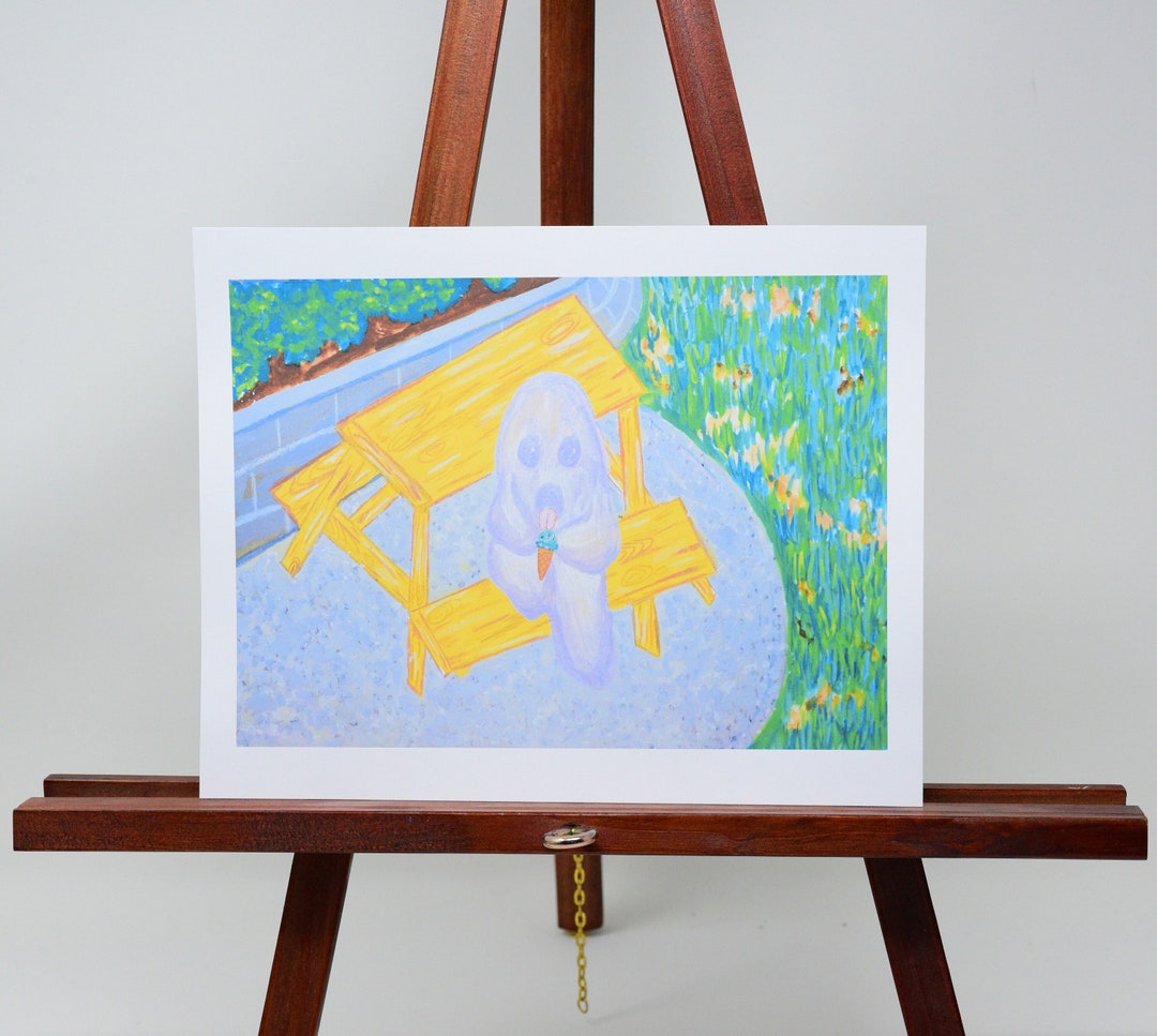 Ghost Eating Ice Cream in the Park Painting Cardstock Art Print - Etsy