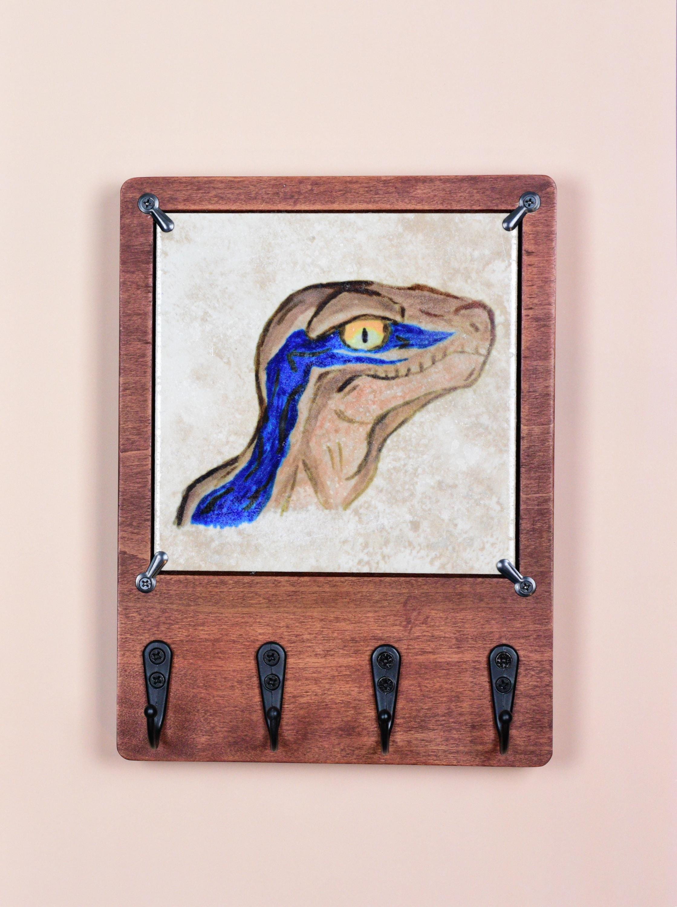 Dinosaur Key Rack Velociraptor Dinosaur Wooden Key Rack Holder With Changeable Art Tiles ...