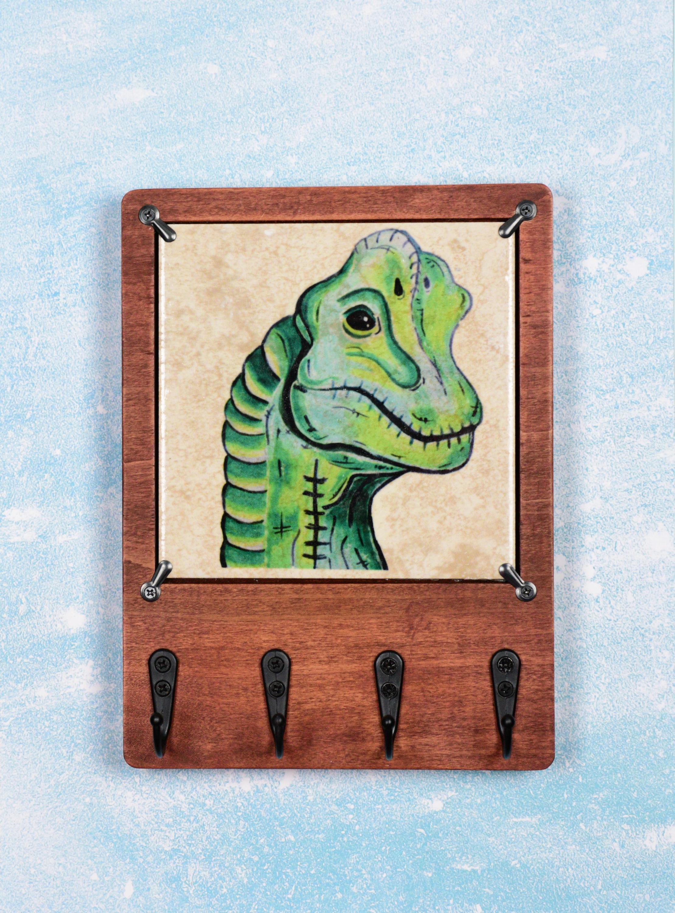 Dinosaur Key Rack Green Brachiosaurus Dinosaur Wooden Key Rack Holder With ...