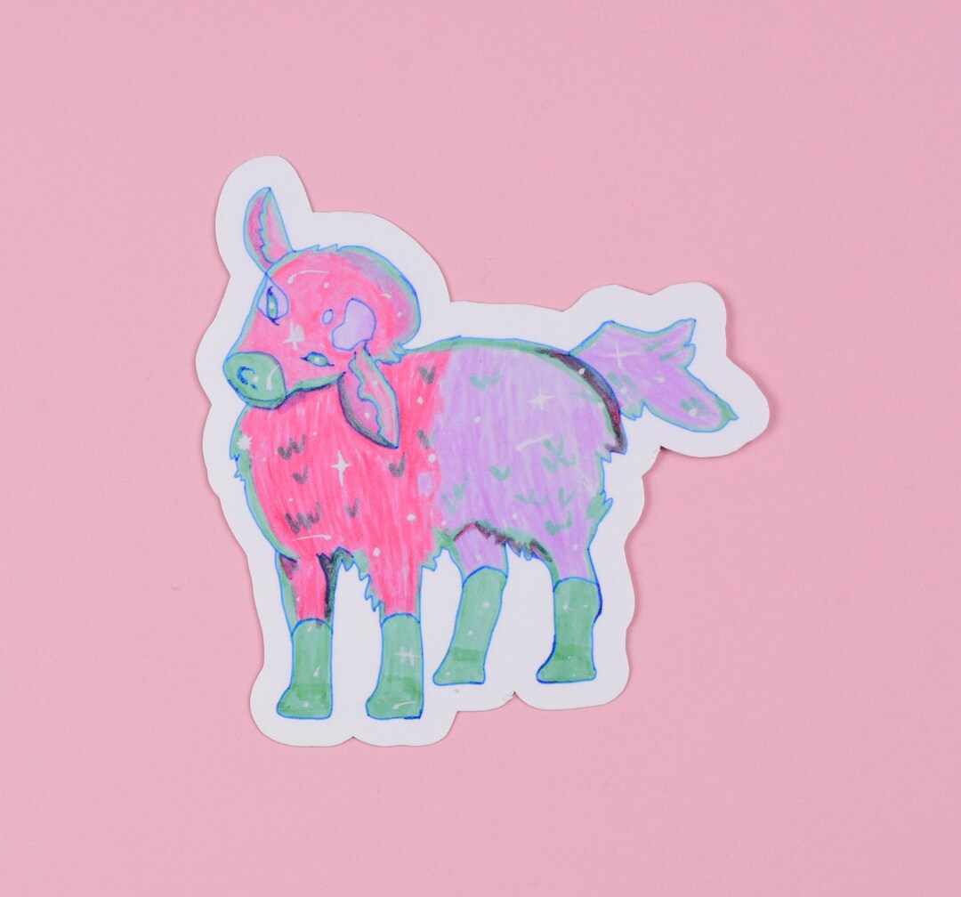 Multicolor Starry Goat Vinyl Sticker, Friend Pet Cute Laptop Decal ...