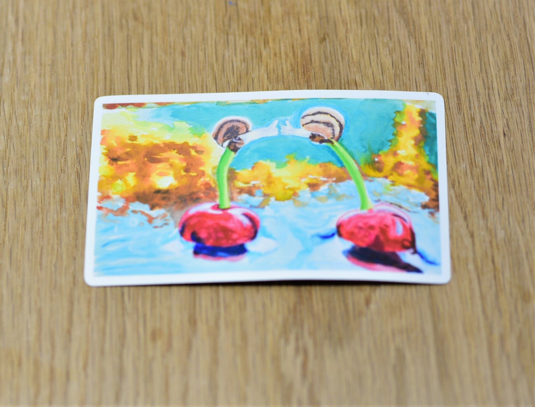 Romantic Kissing Snails on Cherries in a Pond Vinyl Sticker Etsy