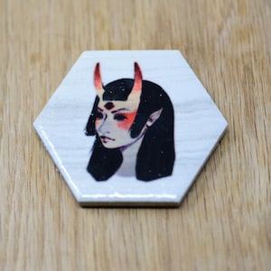 Fae oracle seer three-eyed woman Hexagon ceramic tile magnet