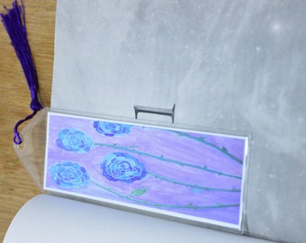 Blue hydrangea flowers watercolor bookmark, original artwork page holder with tassel, book accessory