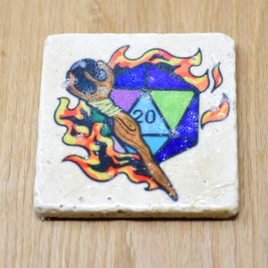 Dice d20 Wizard Stone Coaster, dice coaster, Dungeons and Dragons coaster, magic fantasy coaster, drink coaster, housewarming gift
